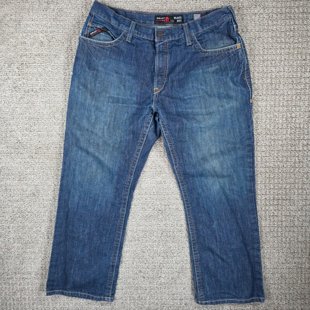 Ariat FR M4 Relaxed Boot Cut Jeans Mens 38x30 Flame Resistant Blue Denim Work